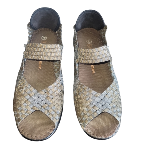 Bernie Mev Black and Gold Wedge Shoes - Picture 2 of 5